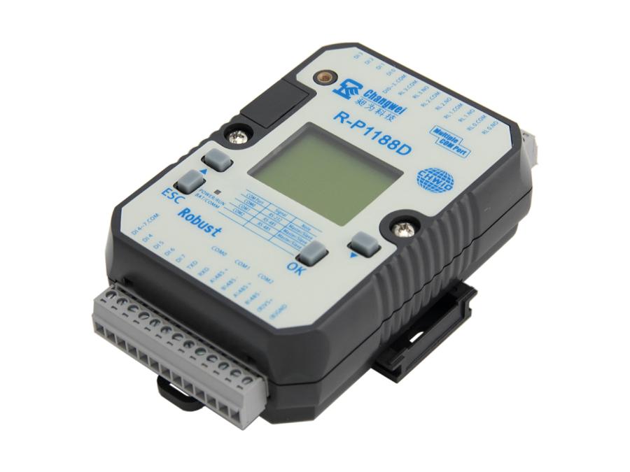 R-P1188D帶液晶屏開(kāi)關(guān)量八入四出智能IO控制器（PLC）2路RS485和1路RS232口,標(biāo)準(zhǔn)Modbus RTU和Modbus ASCII
