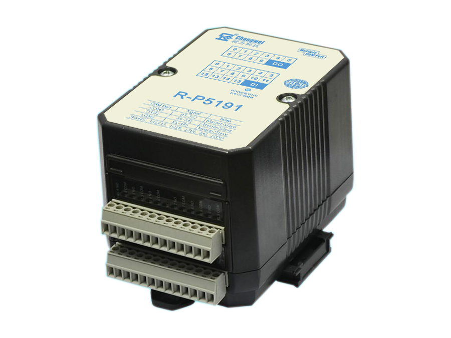 R-P5191增強型16DI/10DO/4AI智能IO控制器（PLC）2路RS485和1路RS232通訊口,16路開關(guān)量輸入,10路繼電器輸出,4路模擬量0-10V電壓輸入,標(biāo)準(zhǔn)Modbus RTU和Modbus ASCII/自由協(xié)議